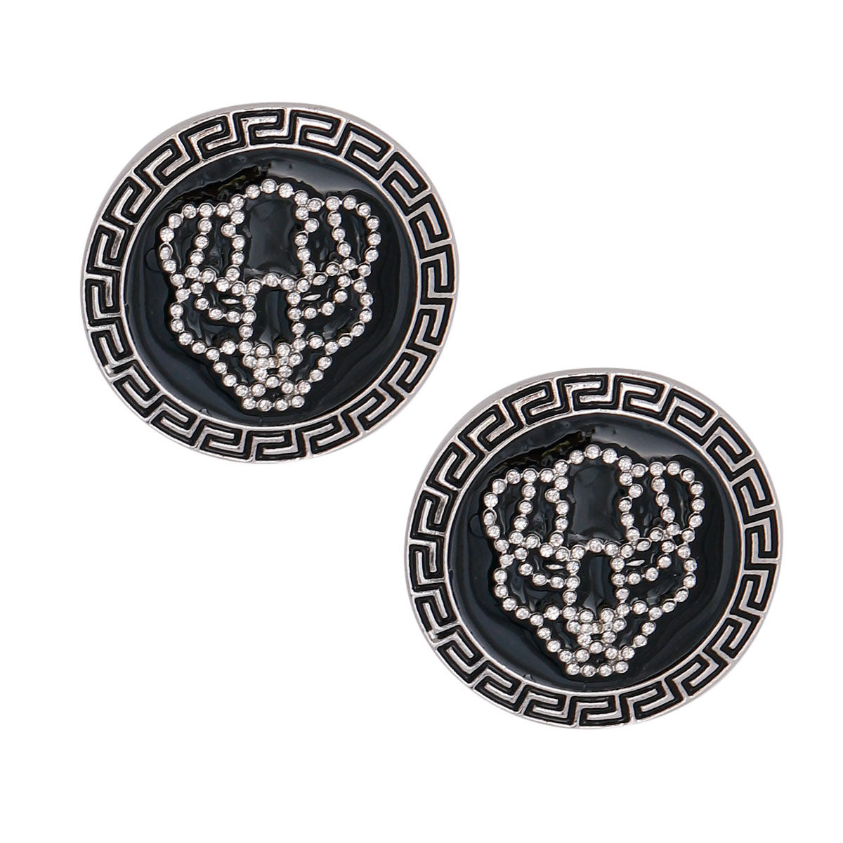 Stud Earrings Silver Tiger Greek Medallion Stylish Statement Jewelry