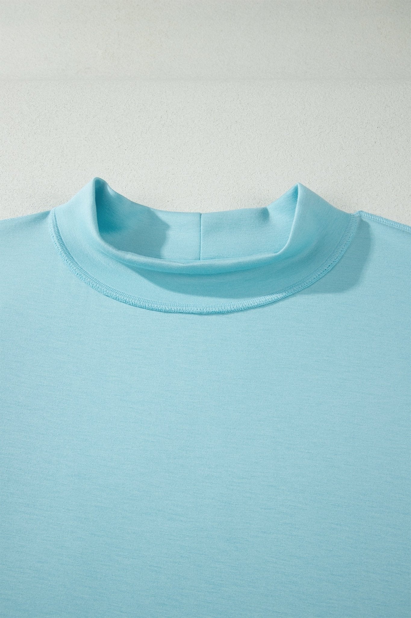 Mist Blue Solid Color Mock Neck Half Sleeve Top Plus Size 2pcs Short Set - Loving It Shop