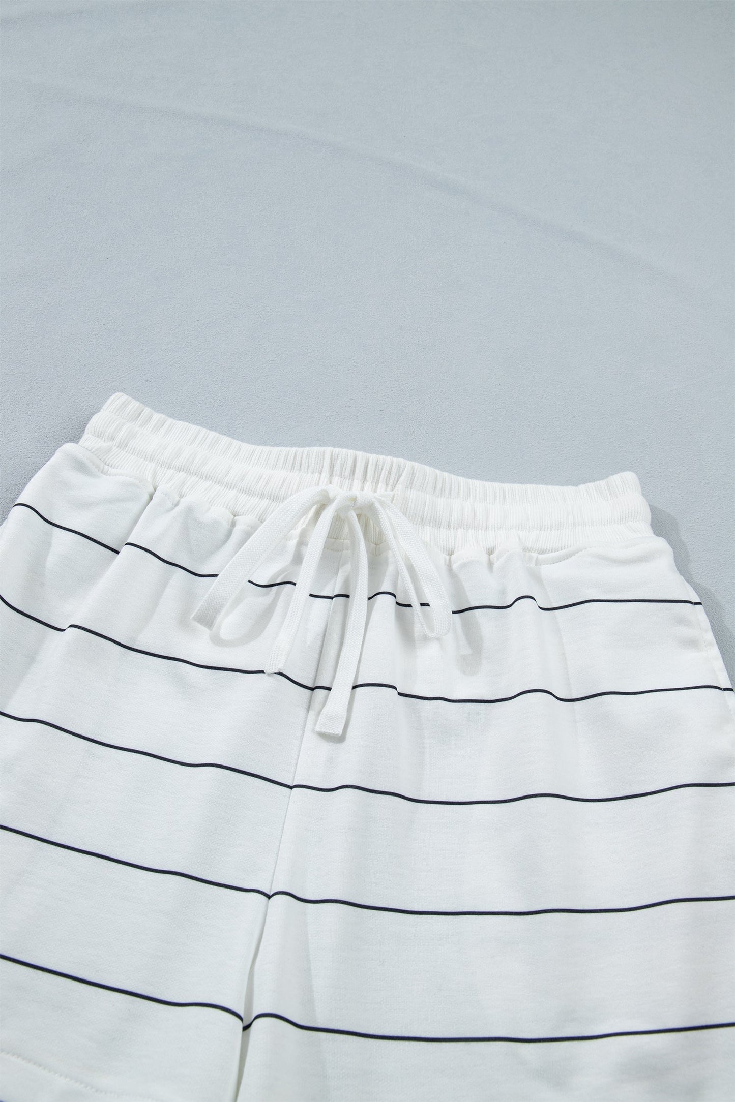 White Stripe Half Sleeve Tee Drawstring Shorts 2pcs Set