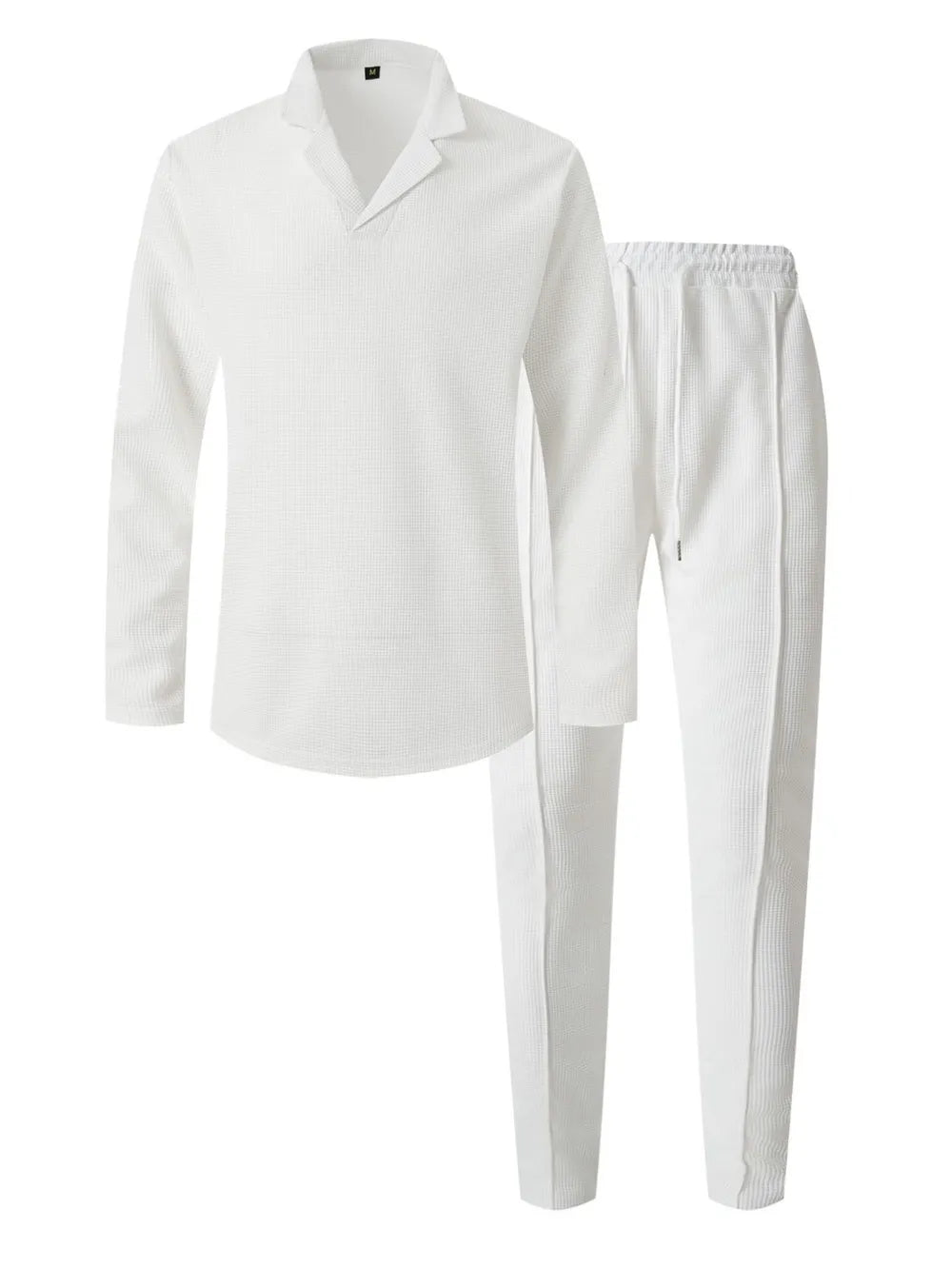Men's Full Size Waffle-Knit Long Sleeve Top and Pants Set Plus Size