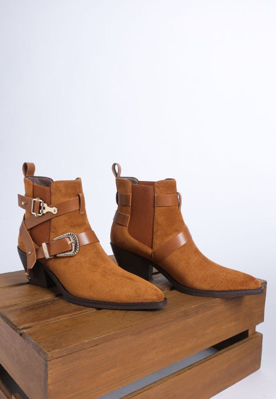 Raveta Microfiber Buckle Strap Western Boots