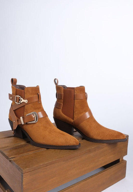 Raveta Microfiber Buckle Strap Western Boots