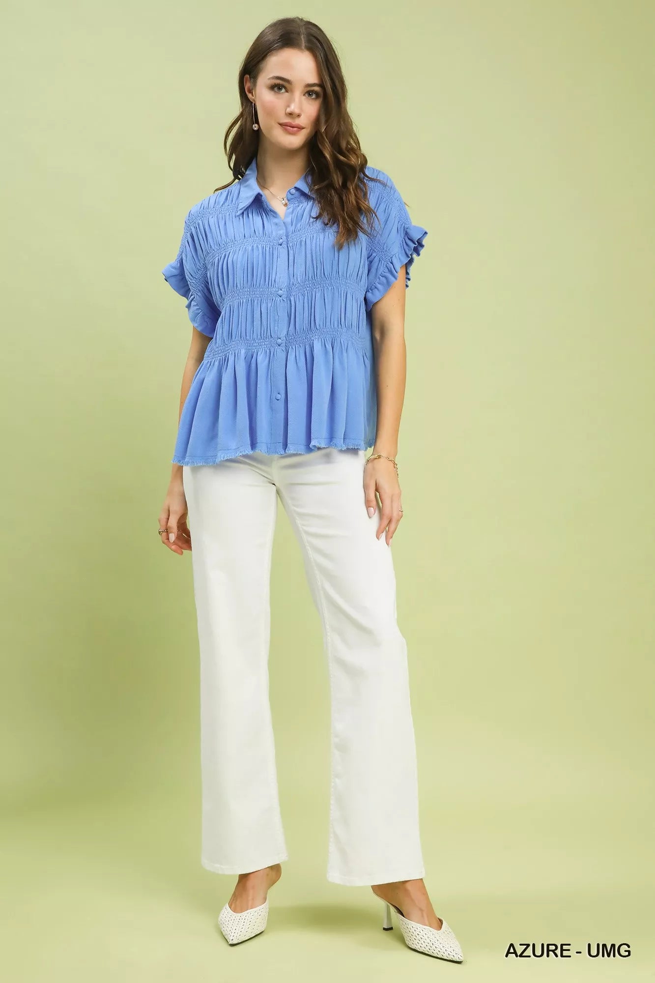 Washed Linen Blend Smocked Shirt