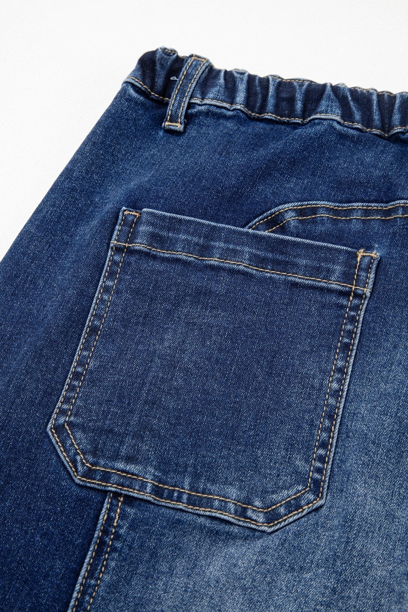 Prussian Blue Drawstring Seam Detail Raw Hem Wide Leg Denim Pants - Loving It Shop