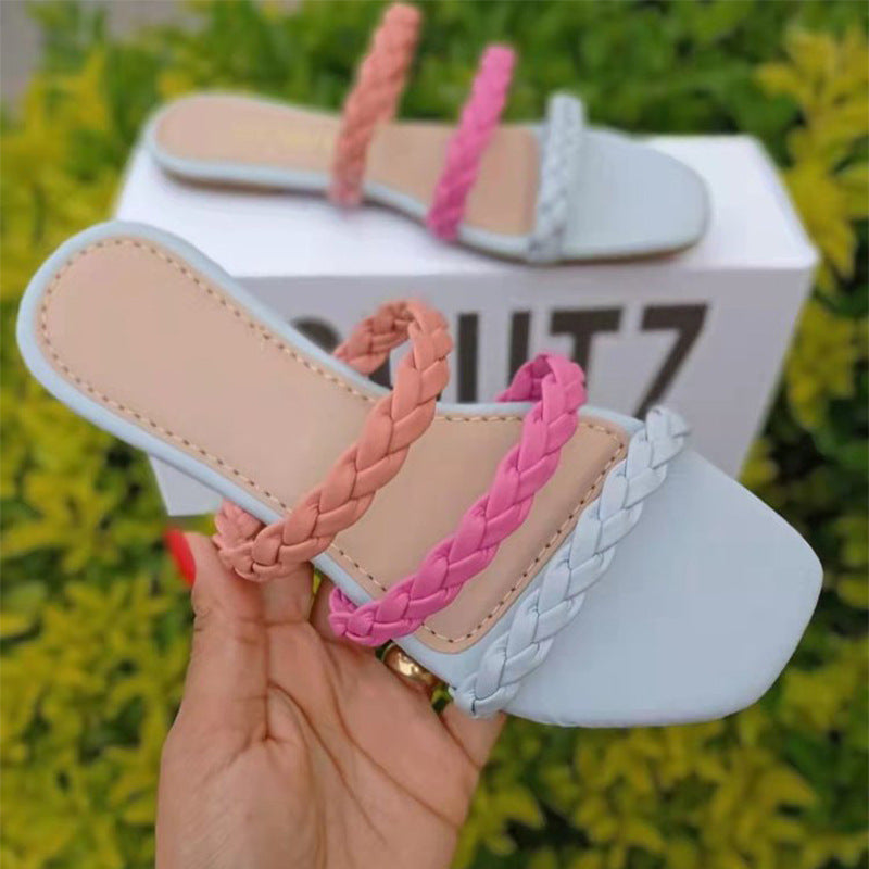Flat Woven Hollow Slippers Women&