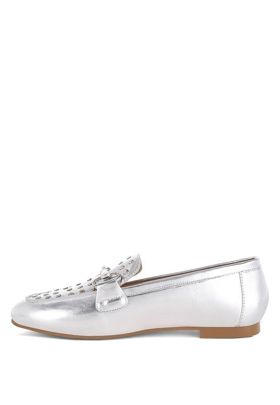 Estafa Horsebit & Studs Metallic Pleather Loafers - Loving It Shop