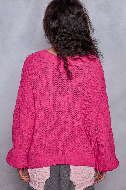 Cable-Knit Solid V-Neck Cropped Sweater