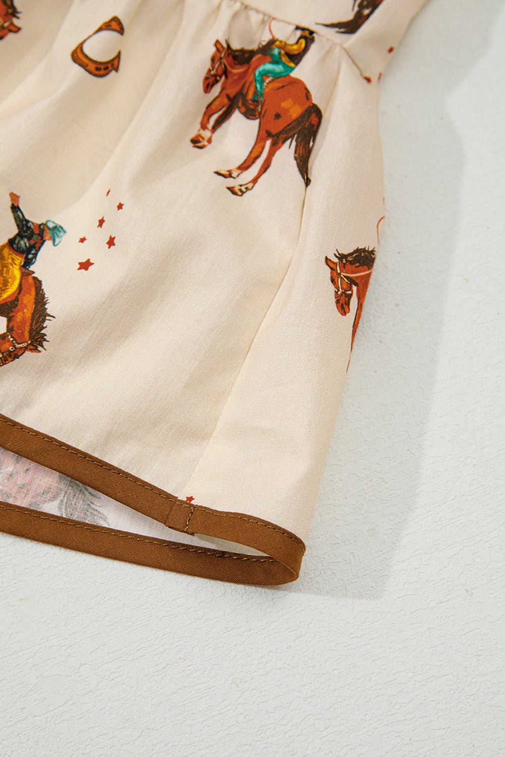 Apricot Western Rodeo Print Tied Front Puff Sleeve Peplum Top - Loving It Shop