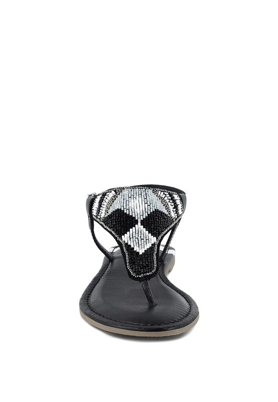 Chitra Pin Buckle Beaded Flat Sandals