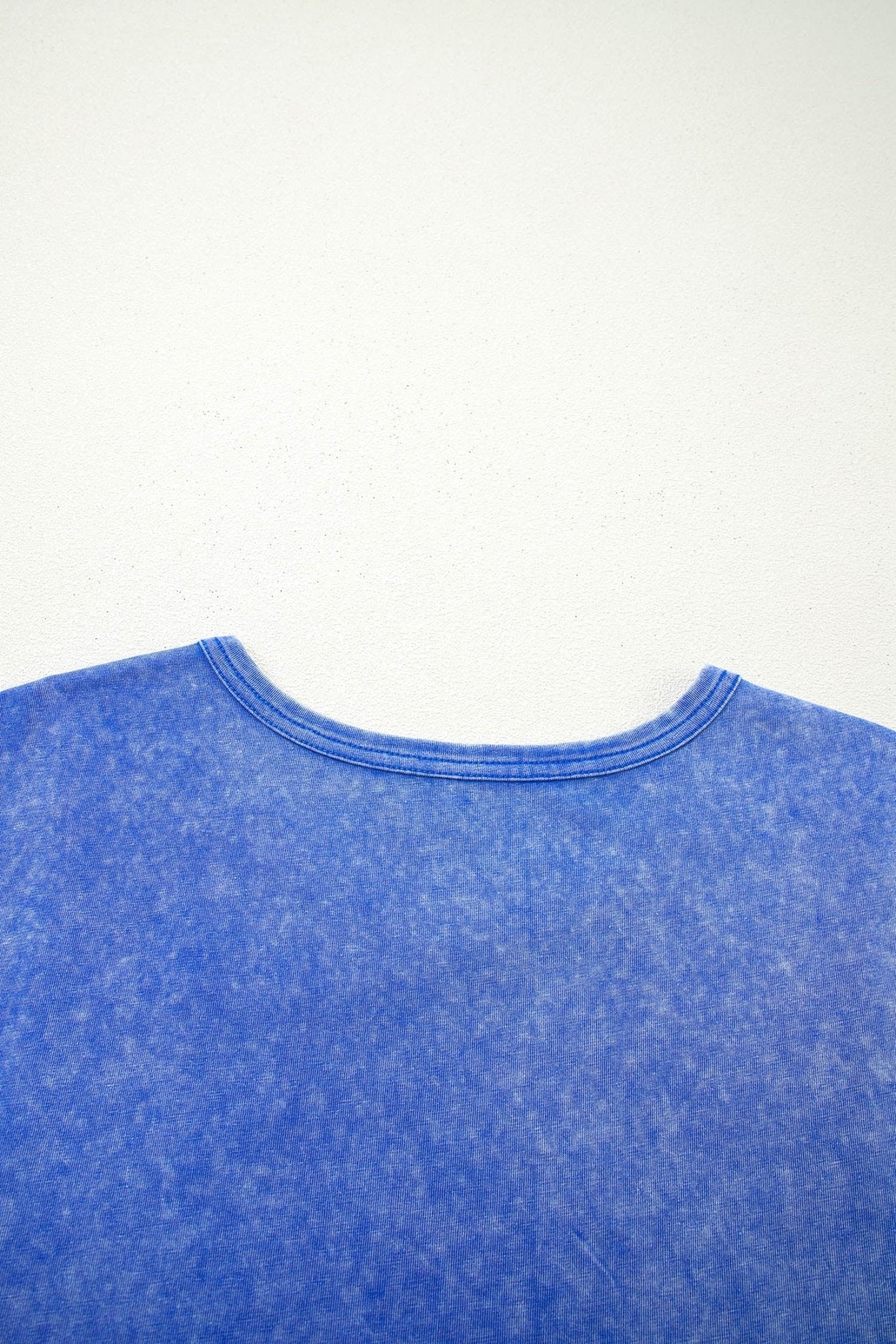Sky Blue Mineral Wash Raw Seam Lace Sleeve Cotton Tee - Loving It Shop