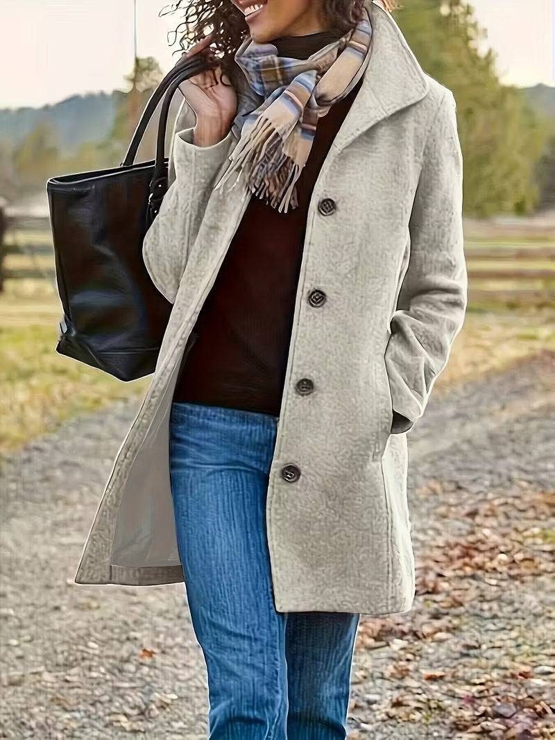 Winter Single-breasted Lapel Coat Fashion Commuter Slim Mid-length Jacket Women&