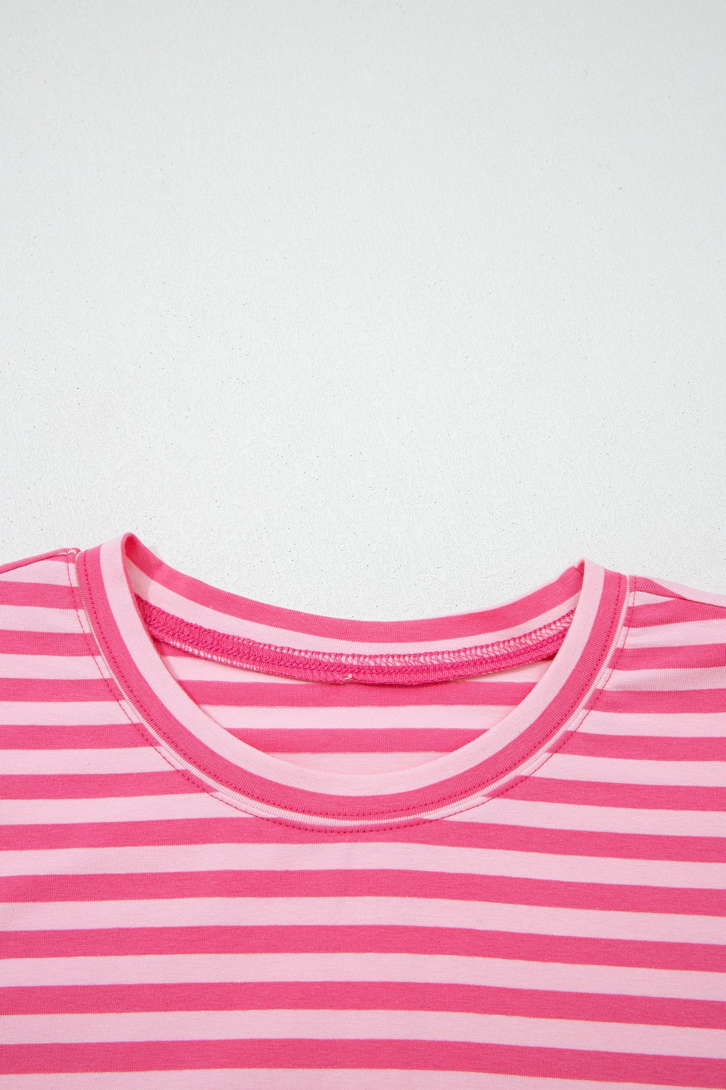 Rose Stripe Drop Shoulder Round Neck Top and Buttoned Straight Pants Two Piece Set