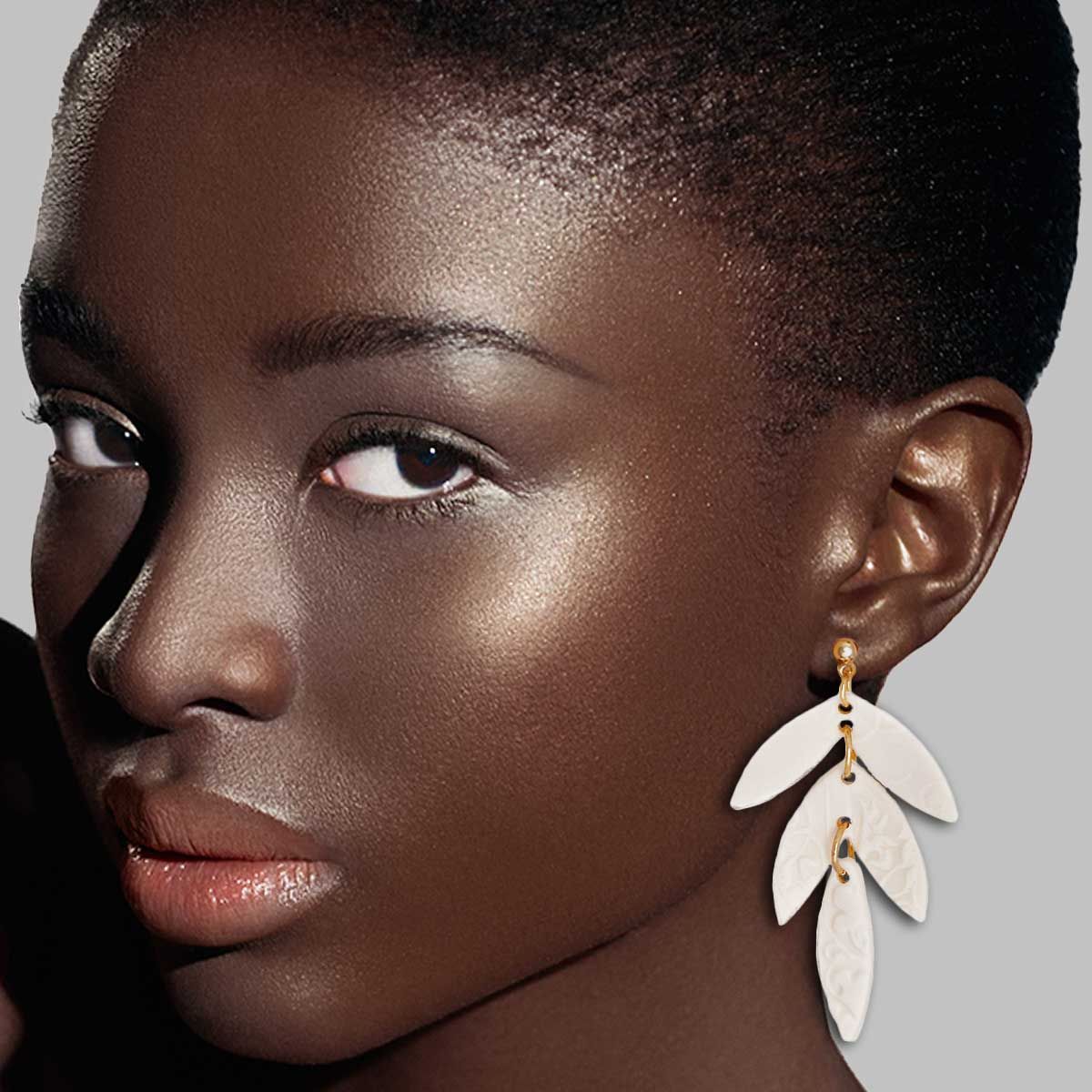 Bridal Earrings Pale Pink Clay Leaf Shape Stylish Statement Jewelry