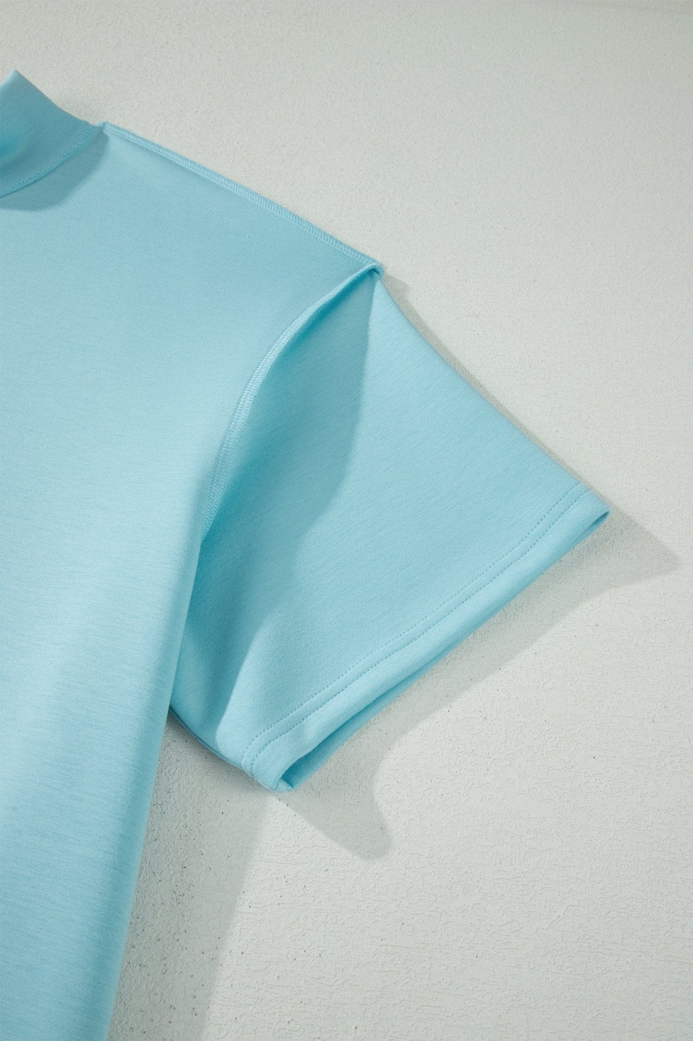 Mist Blue Solid Color Mock Neck Half Sleeve Top Plus Size 2pcs Short Set - Loving It Shop