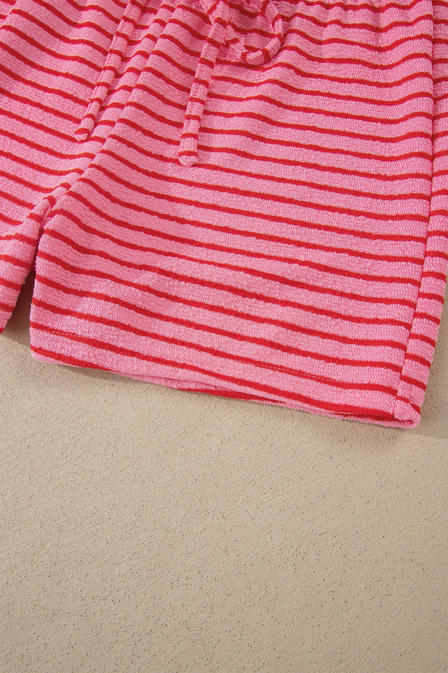Rose Stripe Side Split Knit Tee Drawstring Shorts Set