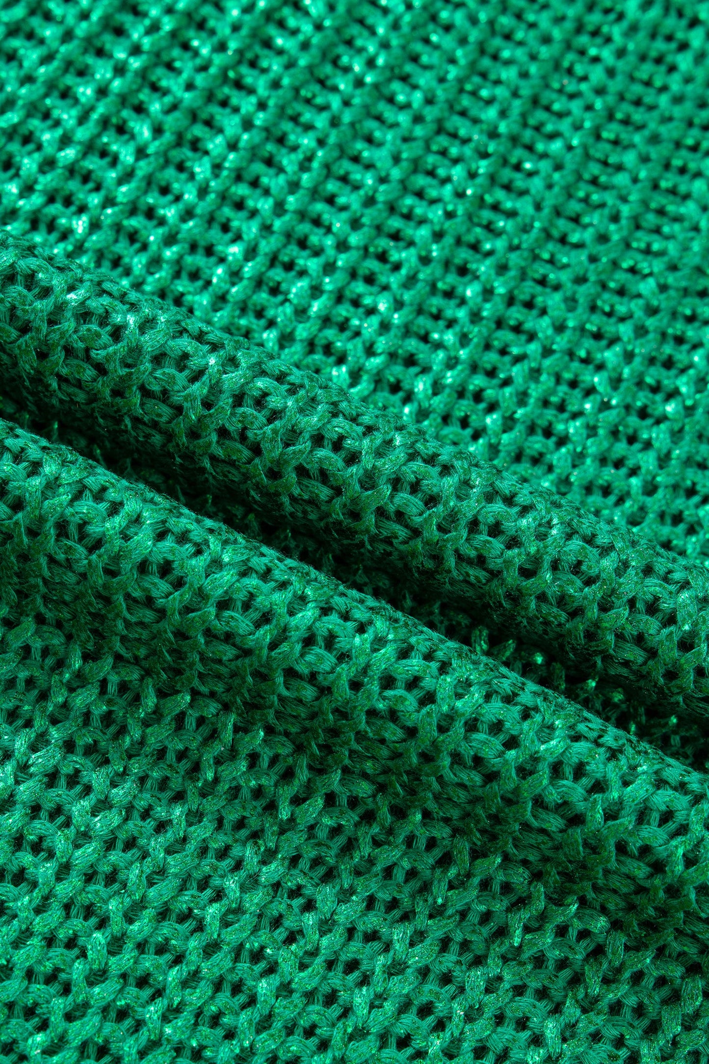 Bright Green Solid Color Knit High Neck Short Sleeve Sweater