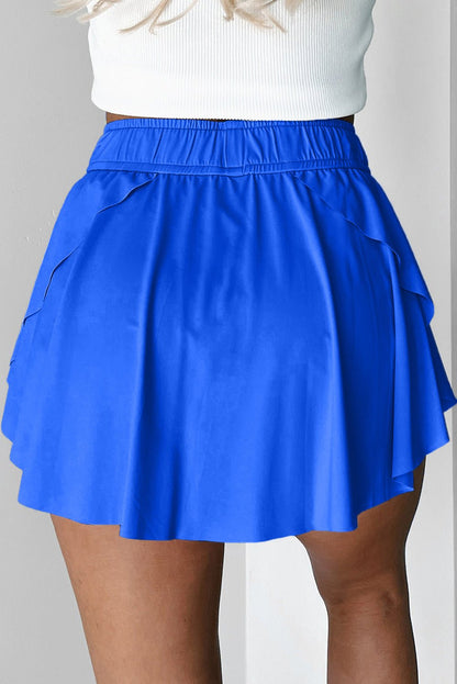 Sky Blue Drawstring Elastic Waistband Lined Tennis Skorts - Loving It Shop
