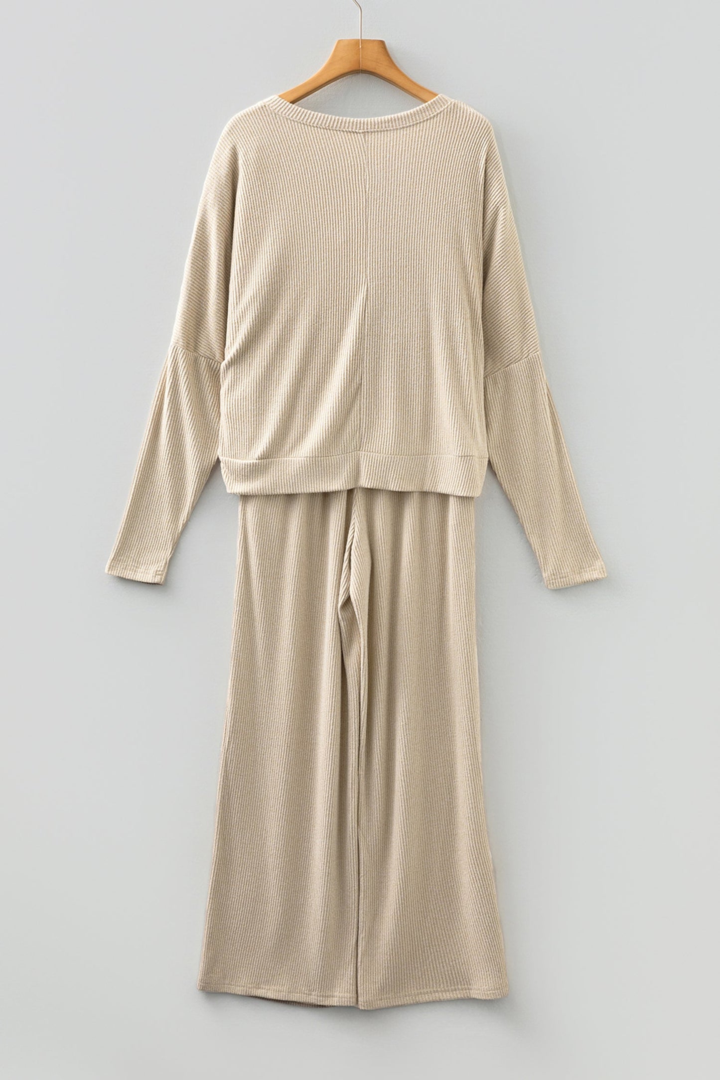 Jet Stream 3D Ribbed V Neck Pullover Drawstring Pants 2 Piece Lounge Set