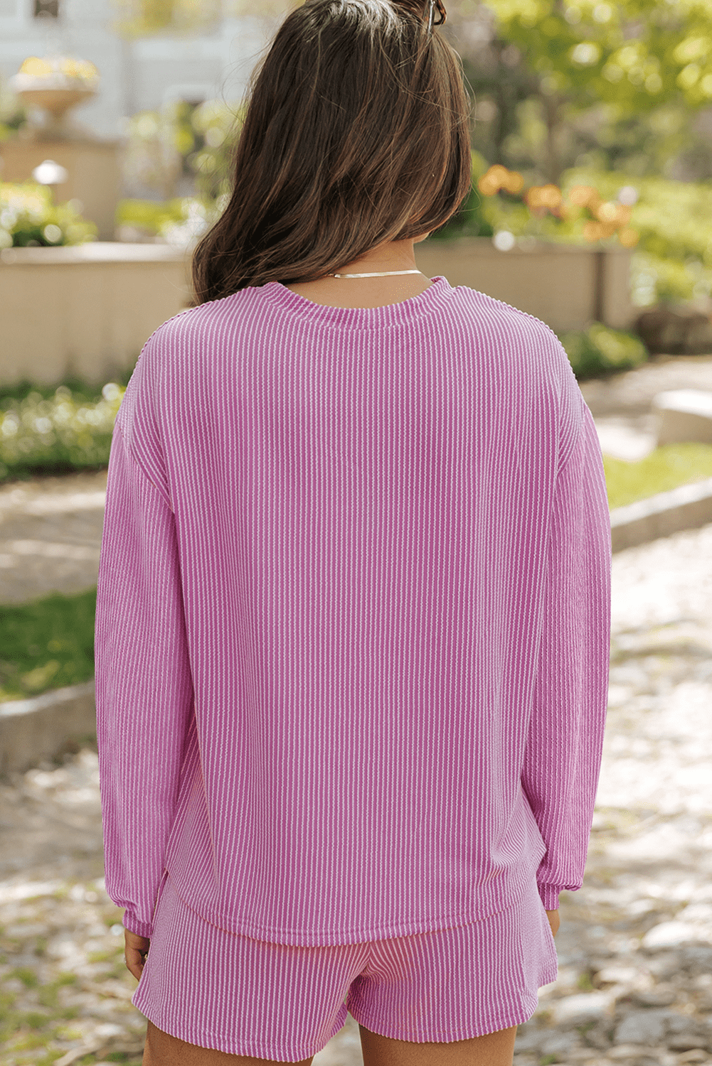 Phalaenopsis Easter Egg Patched Graphic Corded Long Sleeve Top Shorts Set - Loving It Shop