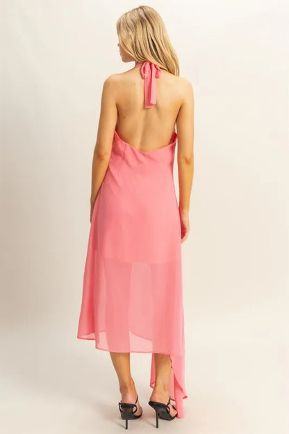 Chiffon Halter Asymmetrical Hem Dress