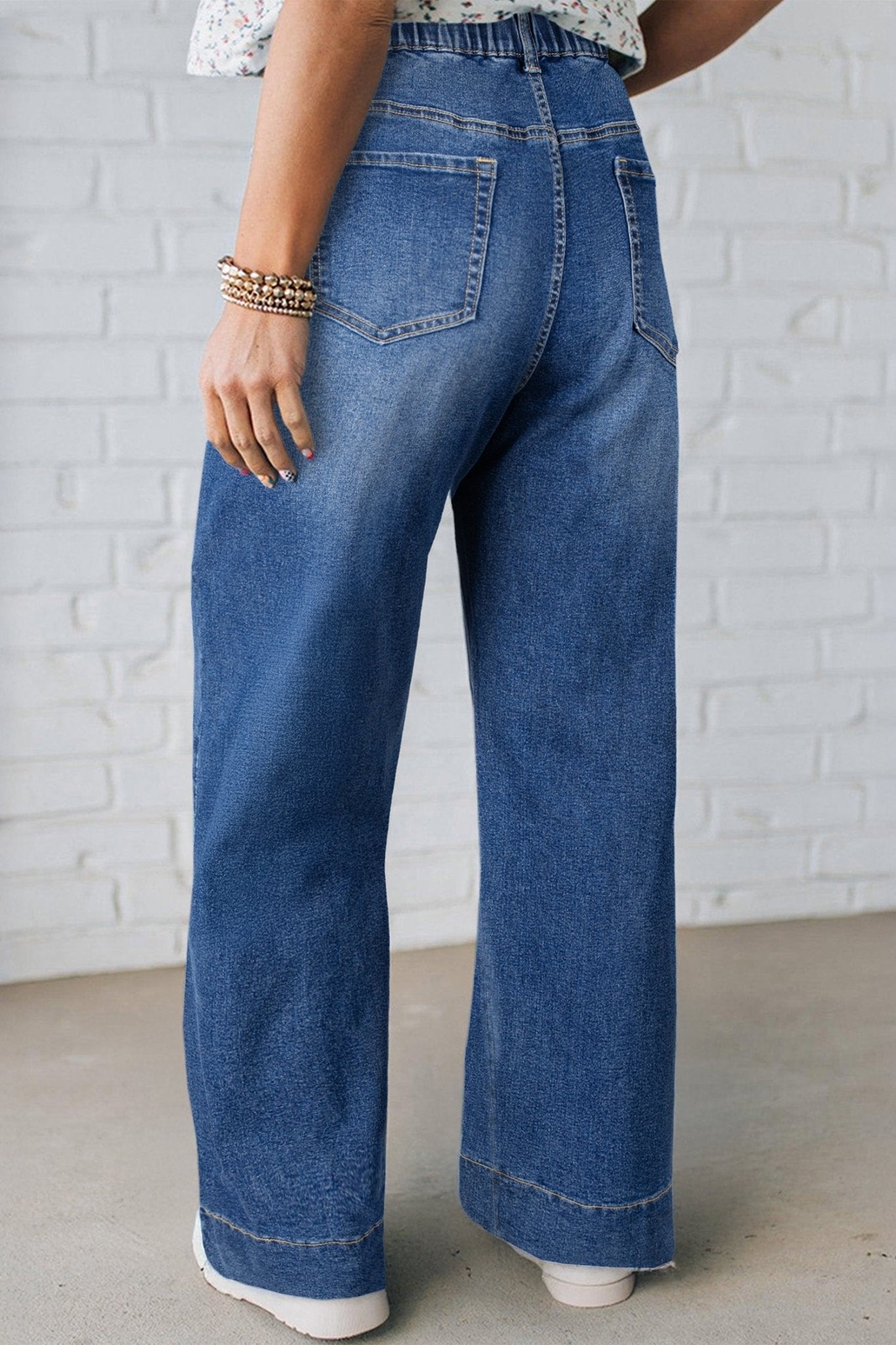 Dark Blue Acid Wash Contrast Lace - up Plus Size Jeans - Loving It Shop