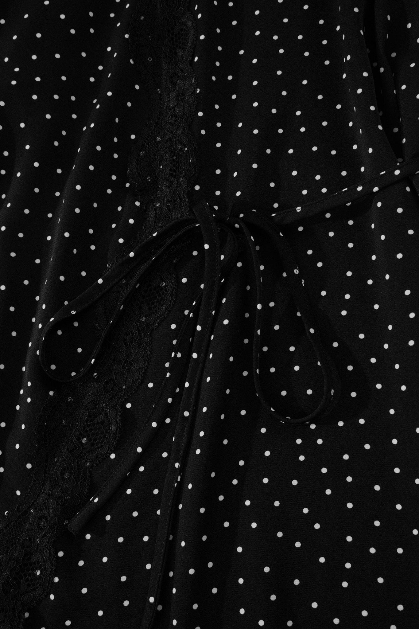 Black Polka Dot Print Lace Trim Wrap Mini Dress - Loving It Shop