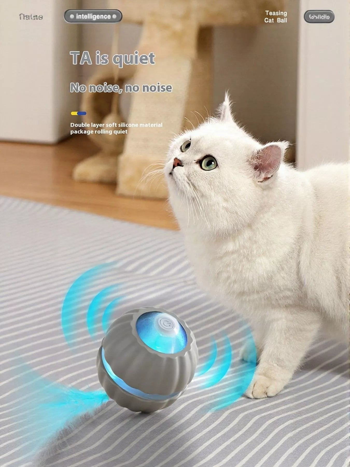 Interactive LED Sound Ball with Feather Teaser - Loving It Shop