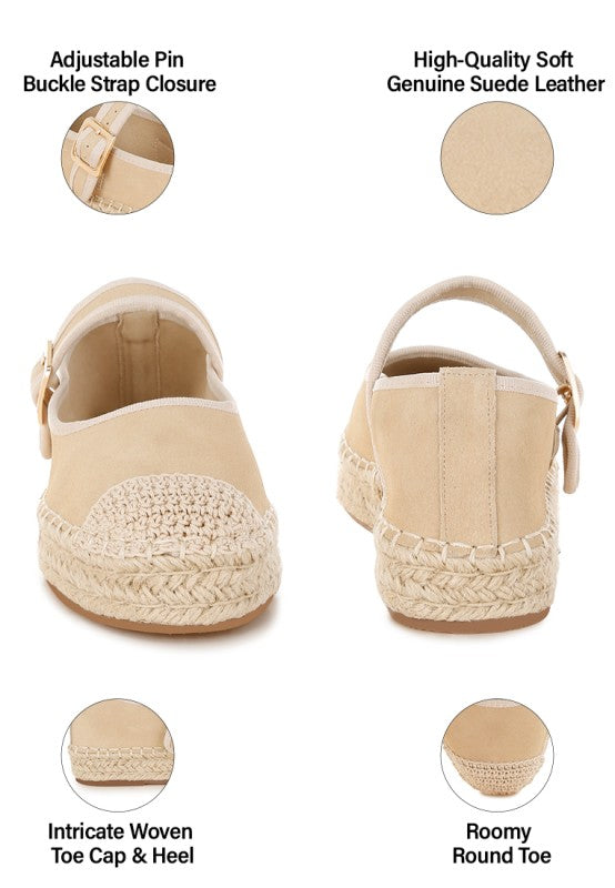 Bolean Soft Suede Leather Mary Jane Espadrilles