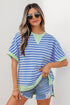 Sky Blue Stripe Contrast Trim Loose Short Sleeve Top - Loving It Shop