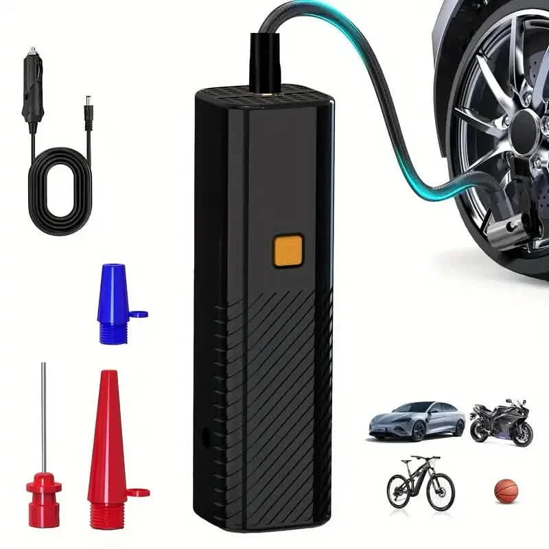 Black Portable Air Pump – Digital Tire Inflator for Car, Bike, Motorcycle &amp; Balls