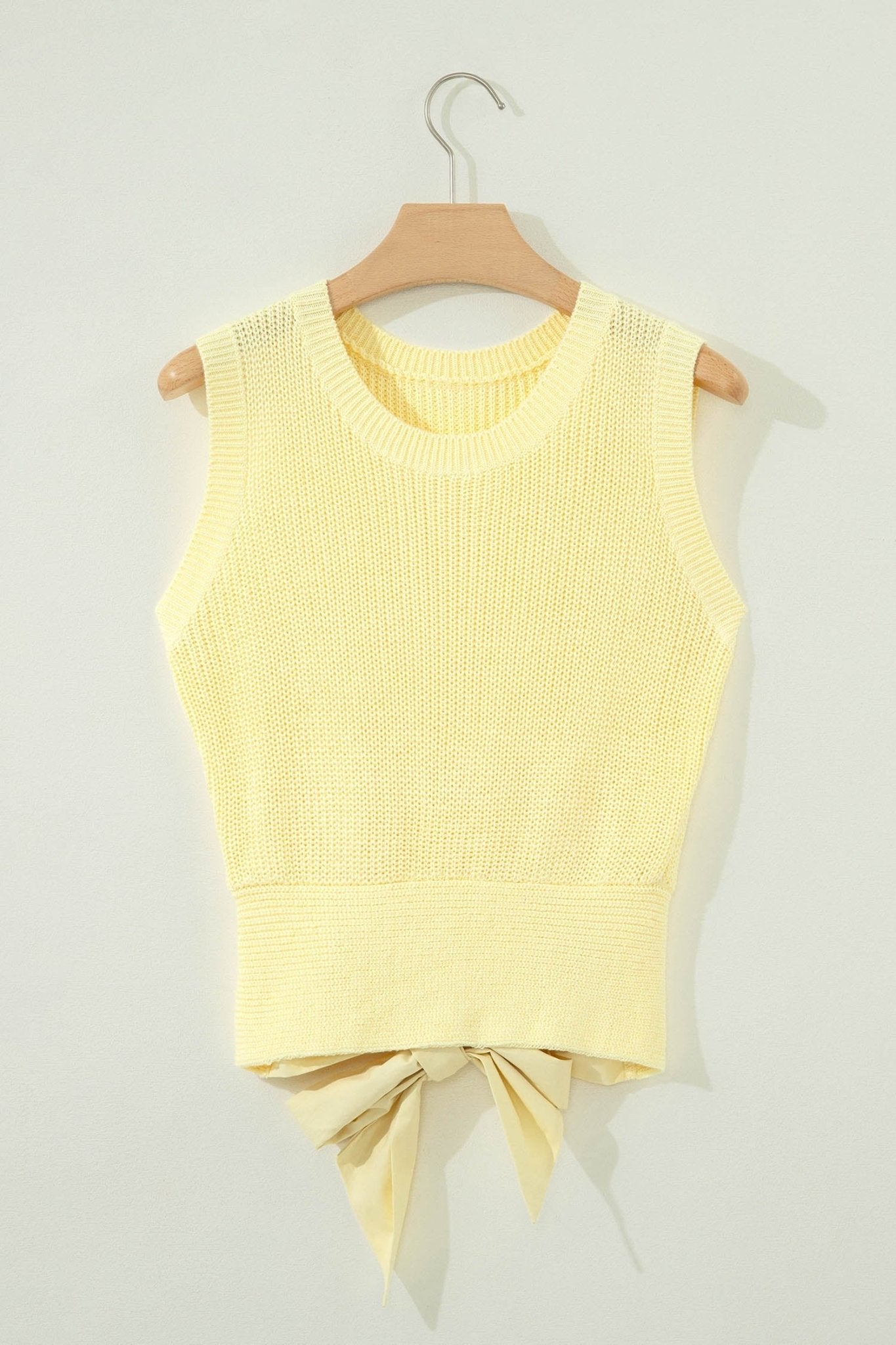 Yellow Cream Solid Color Cropped Knit Knot Back Cutout Sweater Tank - Loving It Shop