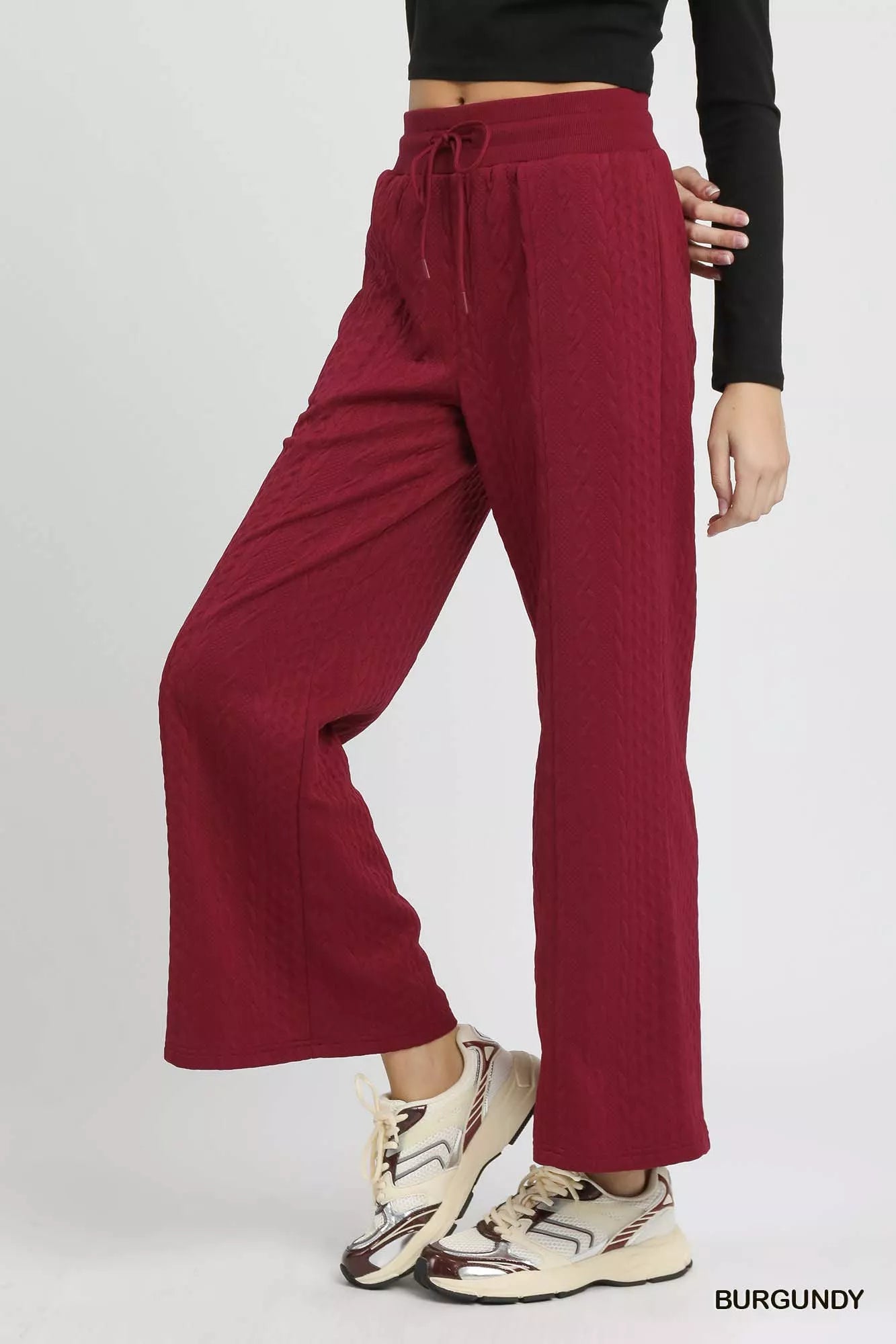 Cable Knit Textured Wide Leg Pants