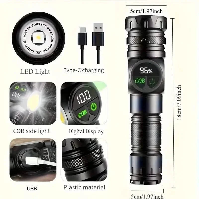 Rechargeable LED Flashlight with 5 Modes &amp; Magnetic Base – Gift Box