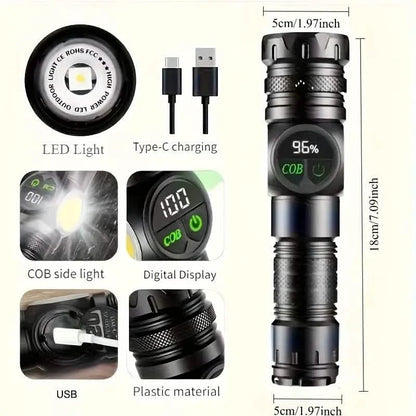 Rechargeable LED Flashlight with 5 Modes &amp; Magnetic Base – Gift Box