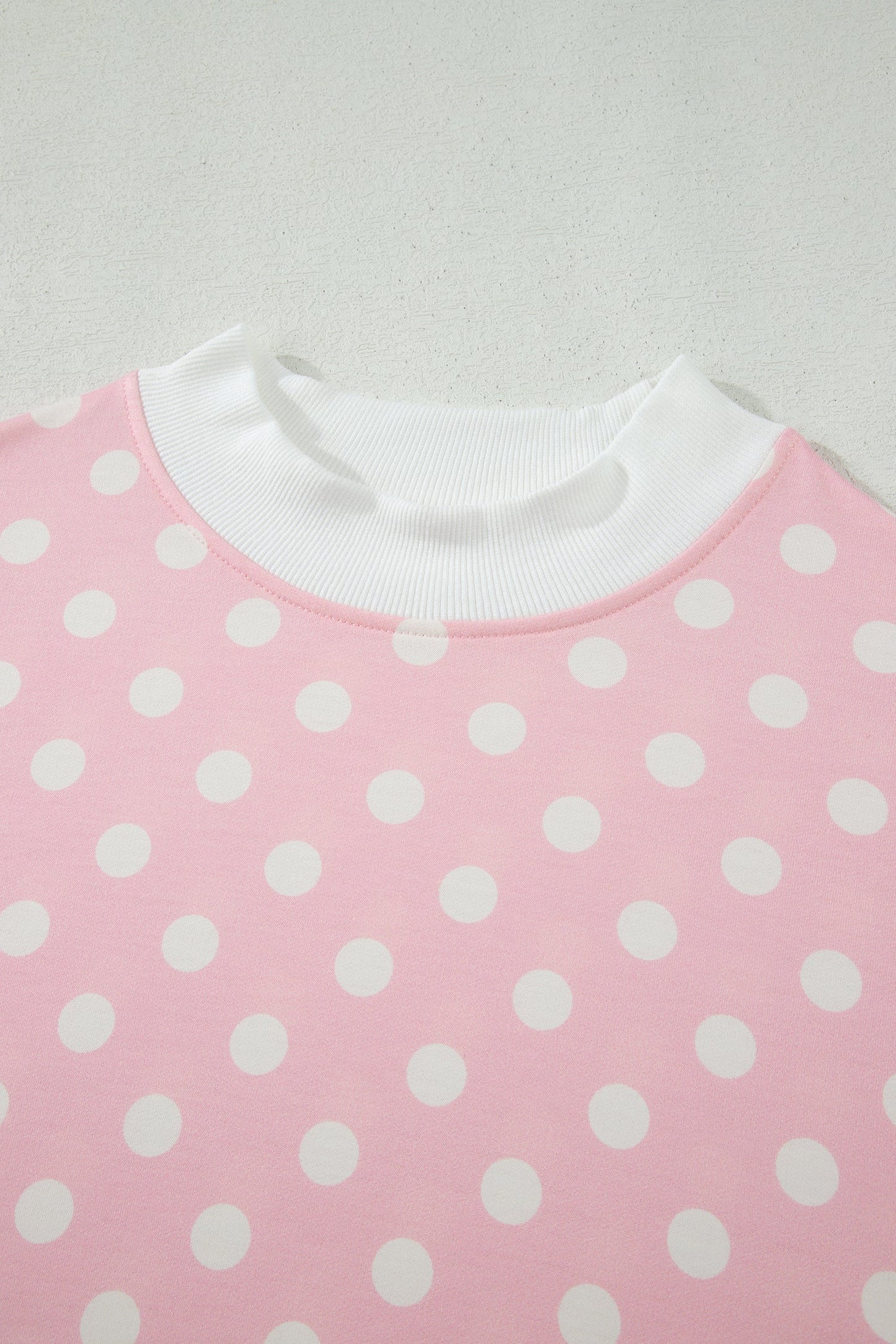 Pink Polka Dot Print Mock Neck Short Sleeve Top Shift Pant Set