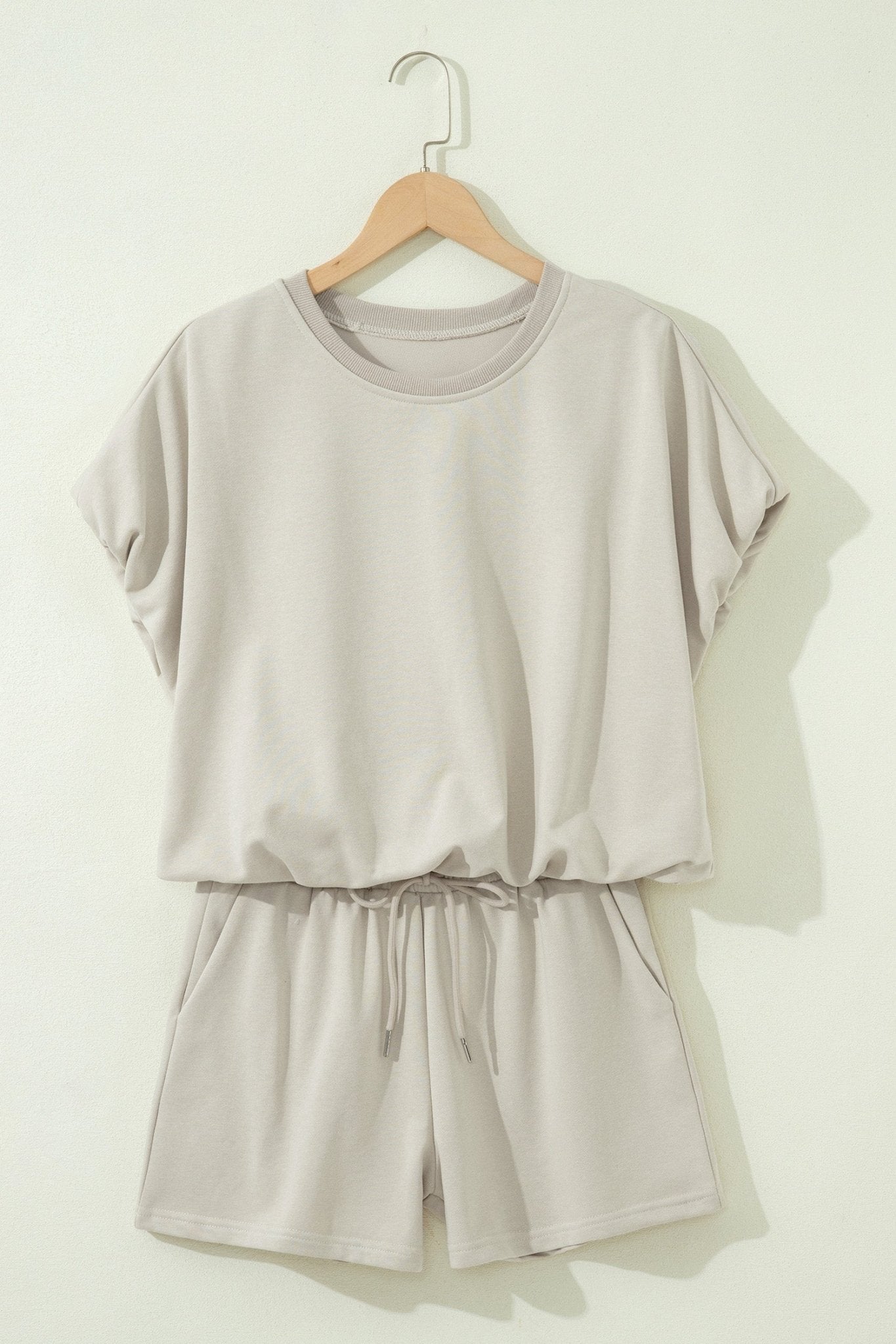 Smoke Gray Solid Color Puffy Loose Top Drawstring Shorts 2pcs Outfit - Loving It Shop