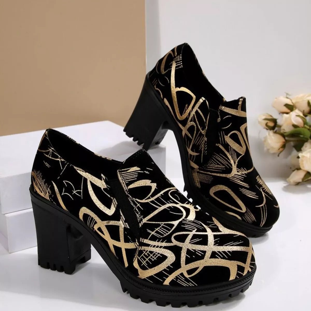 Round Toe Block Heels Pumps - Loving It Shop
