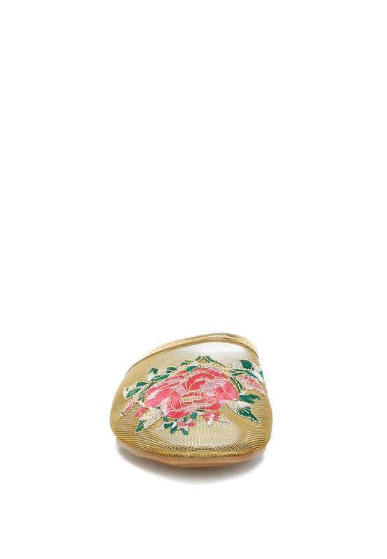 Shara Floral Embroidered Mesh Mules