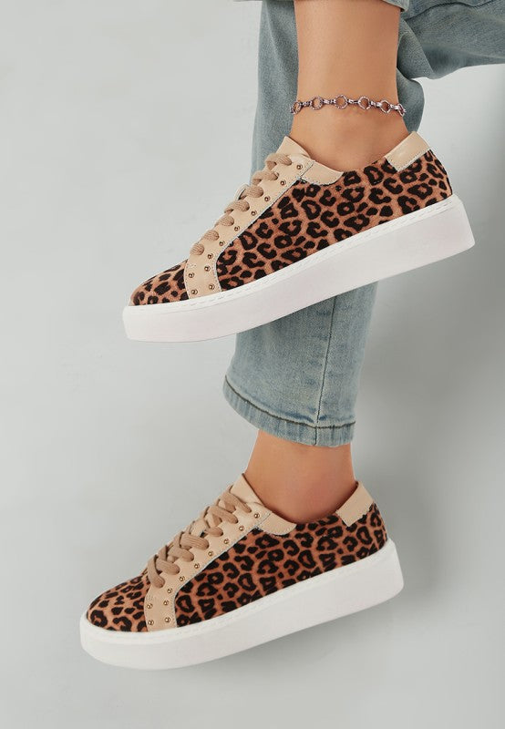 Flippin Studded Leopard Print Chunky Sneakers