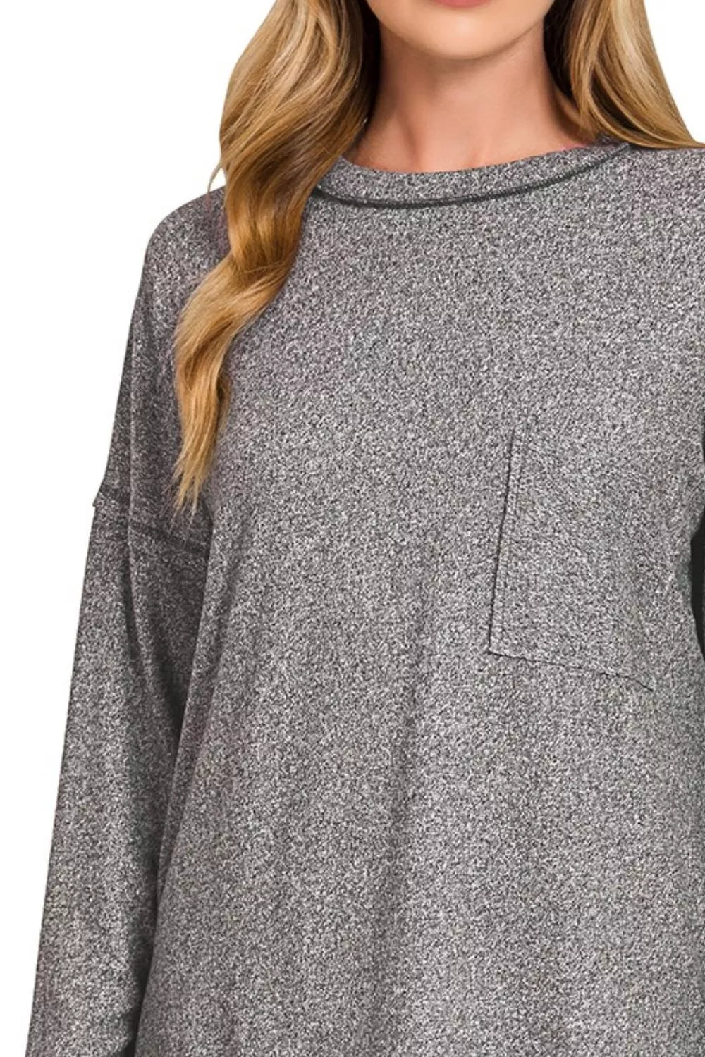 Soft Melange Hacci Round-Neck Long Sleeve T-Shirt