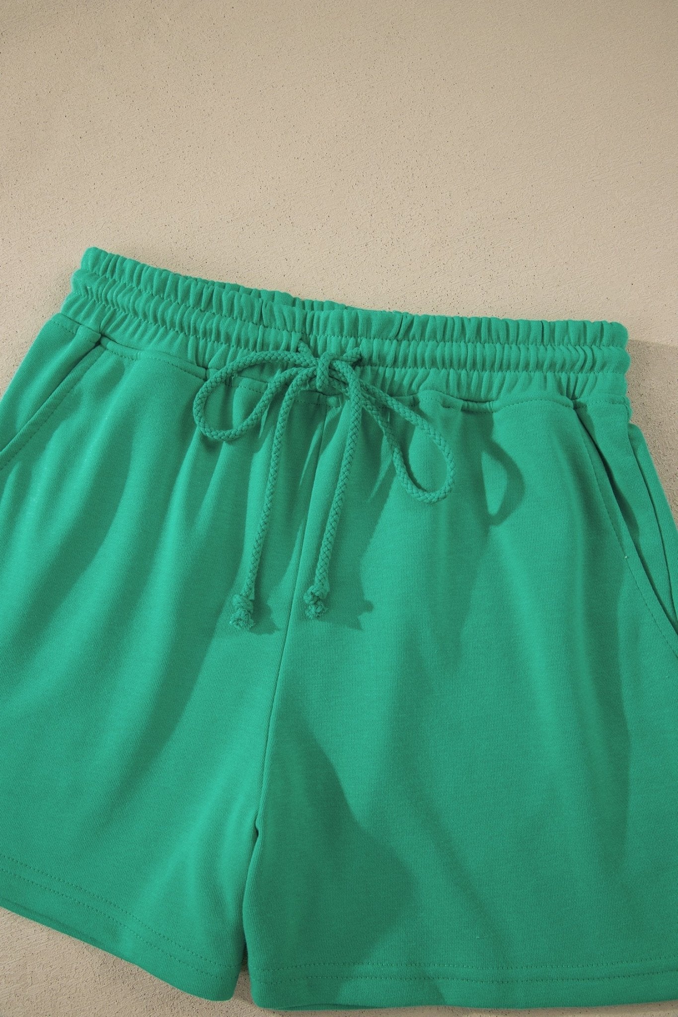 Sea Green Solid Color Loose Tee Drawstring Shorts 2pcs Outfit - Loving It Shop