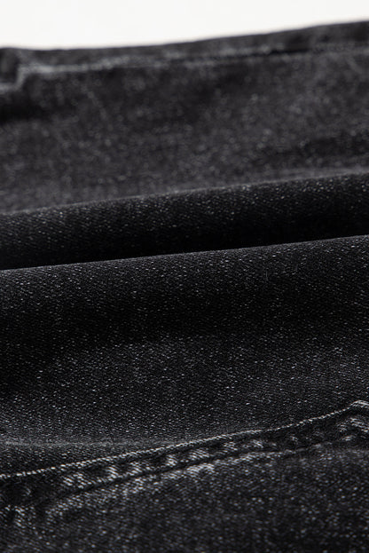Carbon Grey Mineral Wash Ripped Raw Hem Denim Mini Skirt