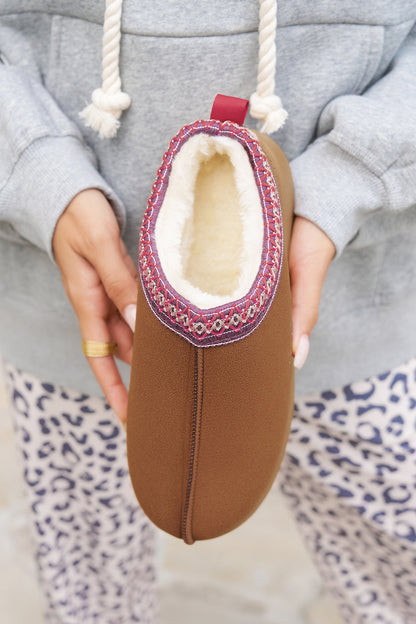 Chestnut Contrast Print Suede Plush Lined Snow Boots