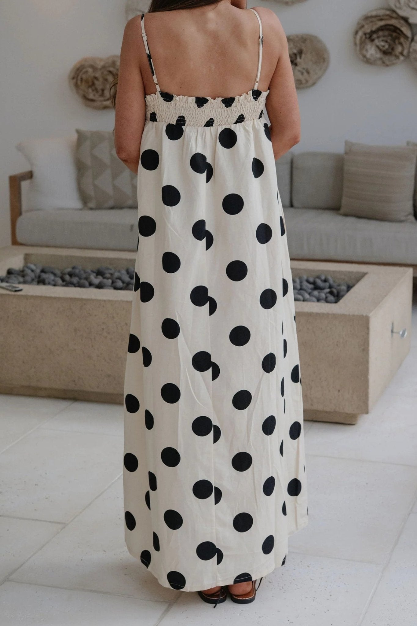 White Polka Dot Spaghetti Straps Maxi Dress - Loving It Shop