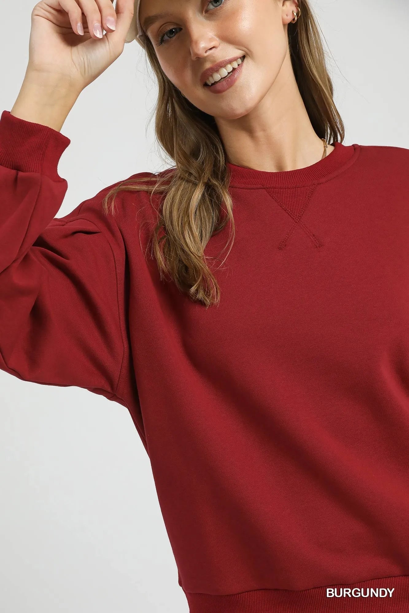Round Neck Sweatshirt with Pleated Detail