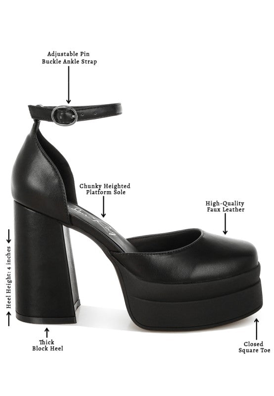 Araminta Chunky Square Toe Buckled Heels