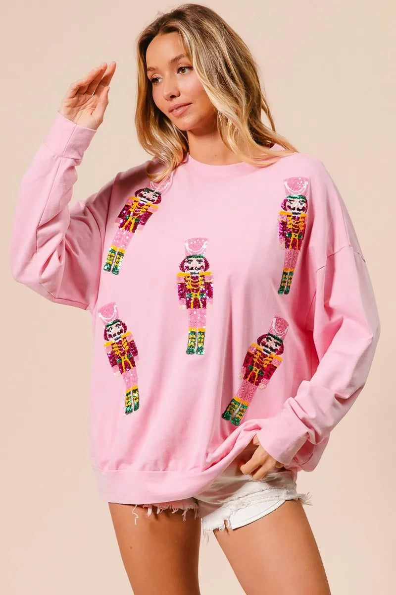 Sequin Nutcrackers Embroidery Christmas Sweatshirt