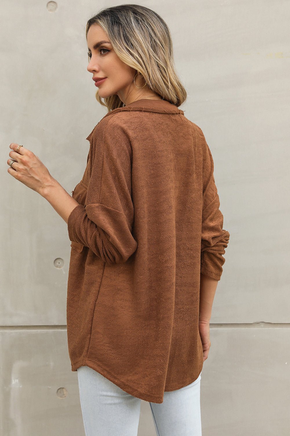 Brown Contrast Flap Pockets Relaxed Shacket - Loving It Shop