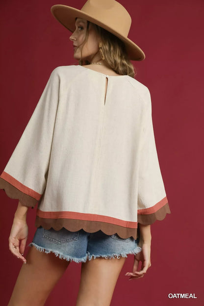 Scalloped Hem Color Block Top