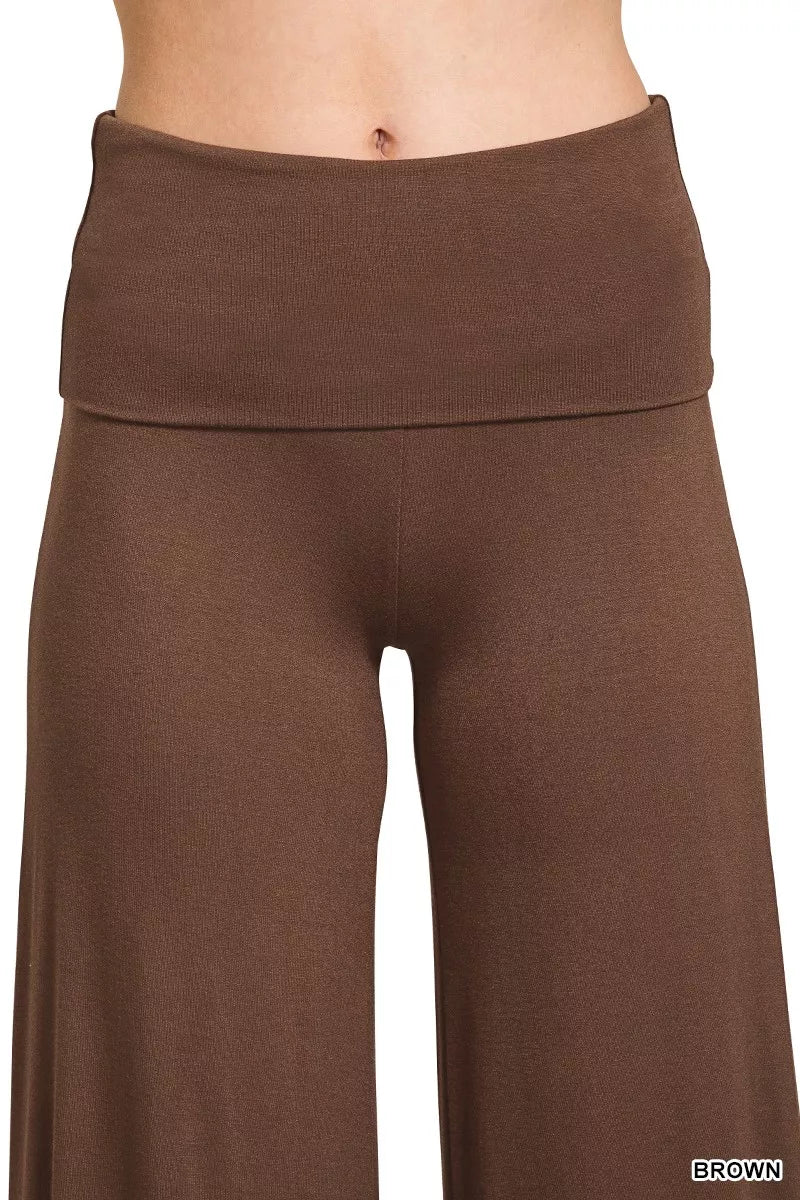 Fold Over Waist Comfy Wide Leg Pants